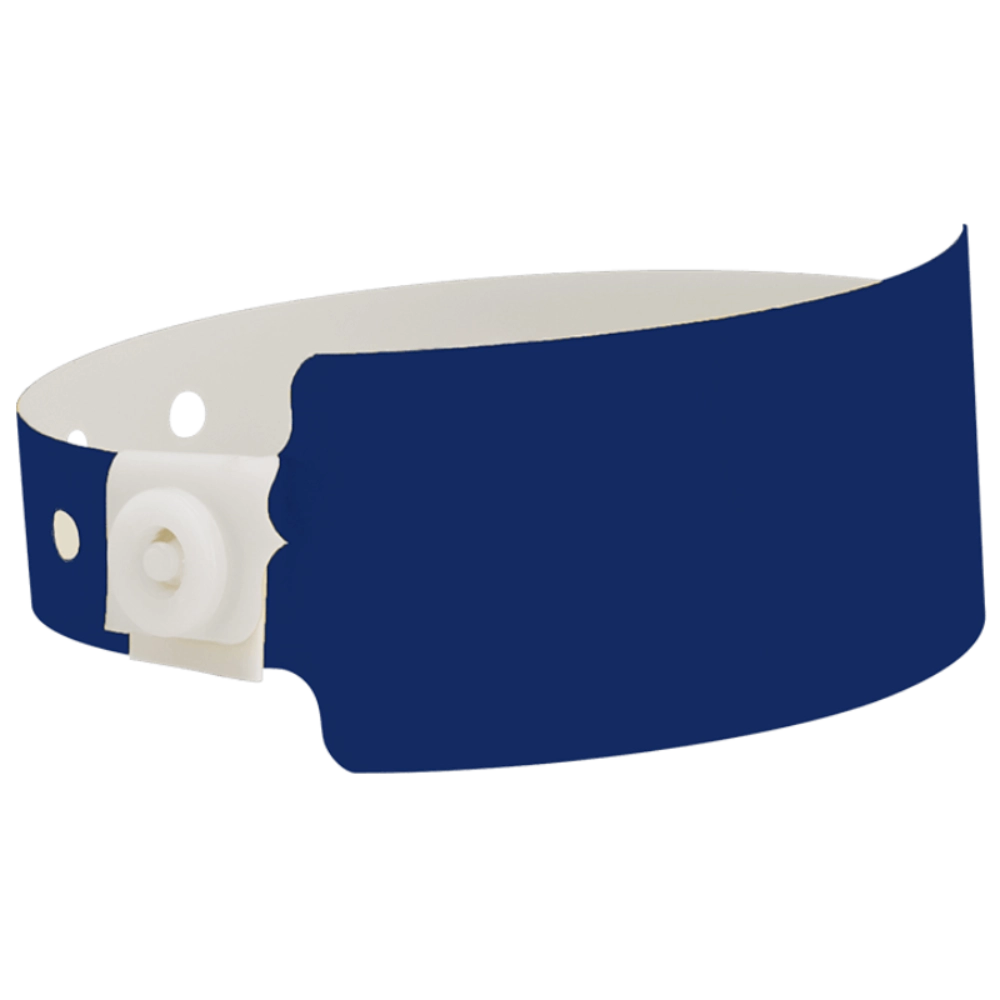 Plastic wide face wristband in navy blue - shown in round 