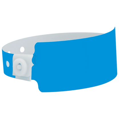 Plastic wide face wristband in neon blue - shown in round