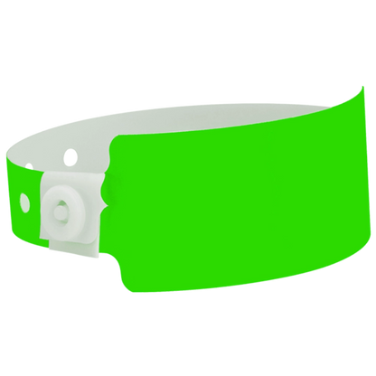 Plastic wide face wristband in neon green - shown in round 
