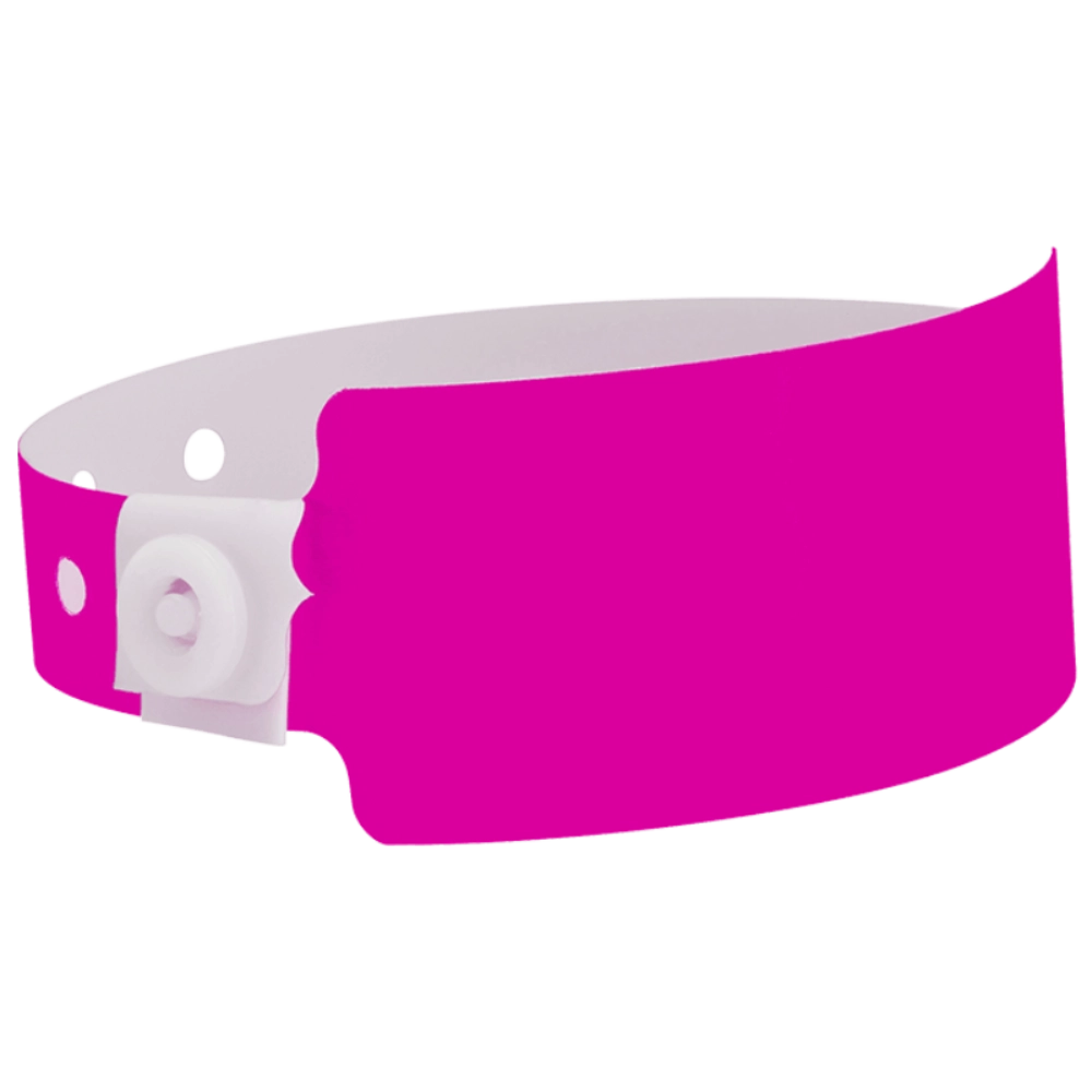 Plastic wide face wristband in neon pink - shown in round 