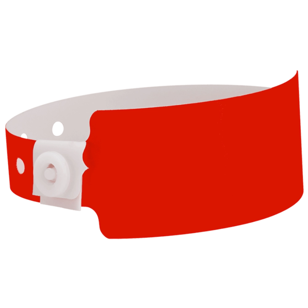 Plastic wide face wristband in neon red - shown in round 