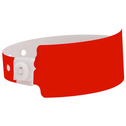 Plastic wide face wristband in neon red - shown in round 