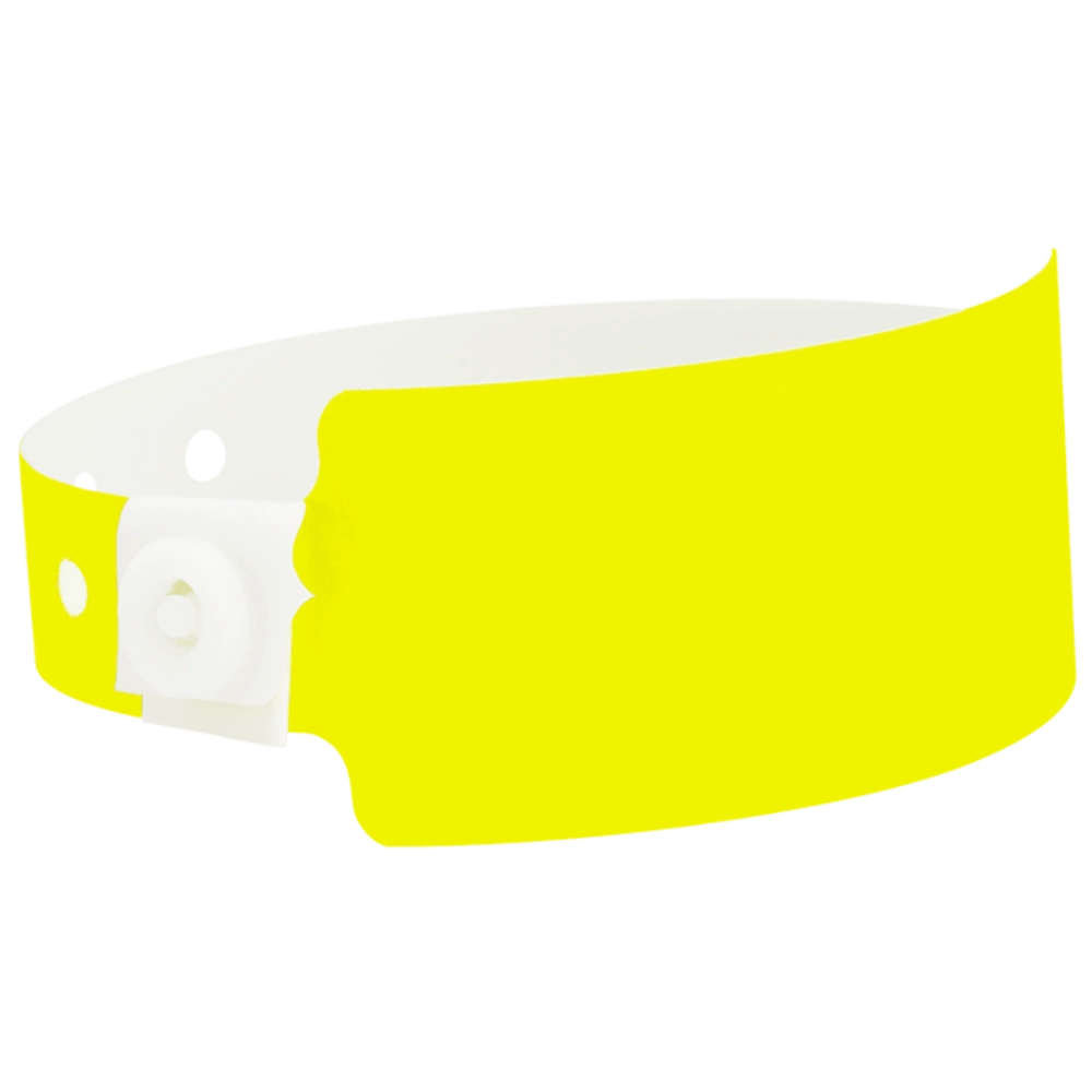 Plastic wide face wristband in neon yellow - shown in round 