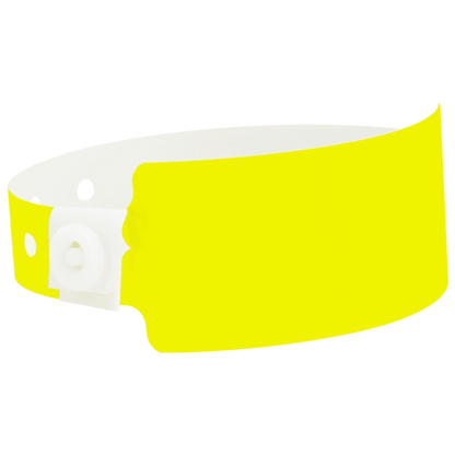 Plastic wide face wristband in neon yellow - shown in round