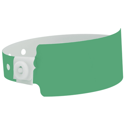 Plastic wide face wristband in pantone green - shown in round 
