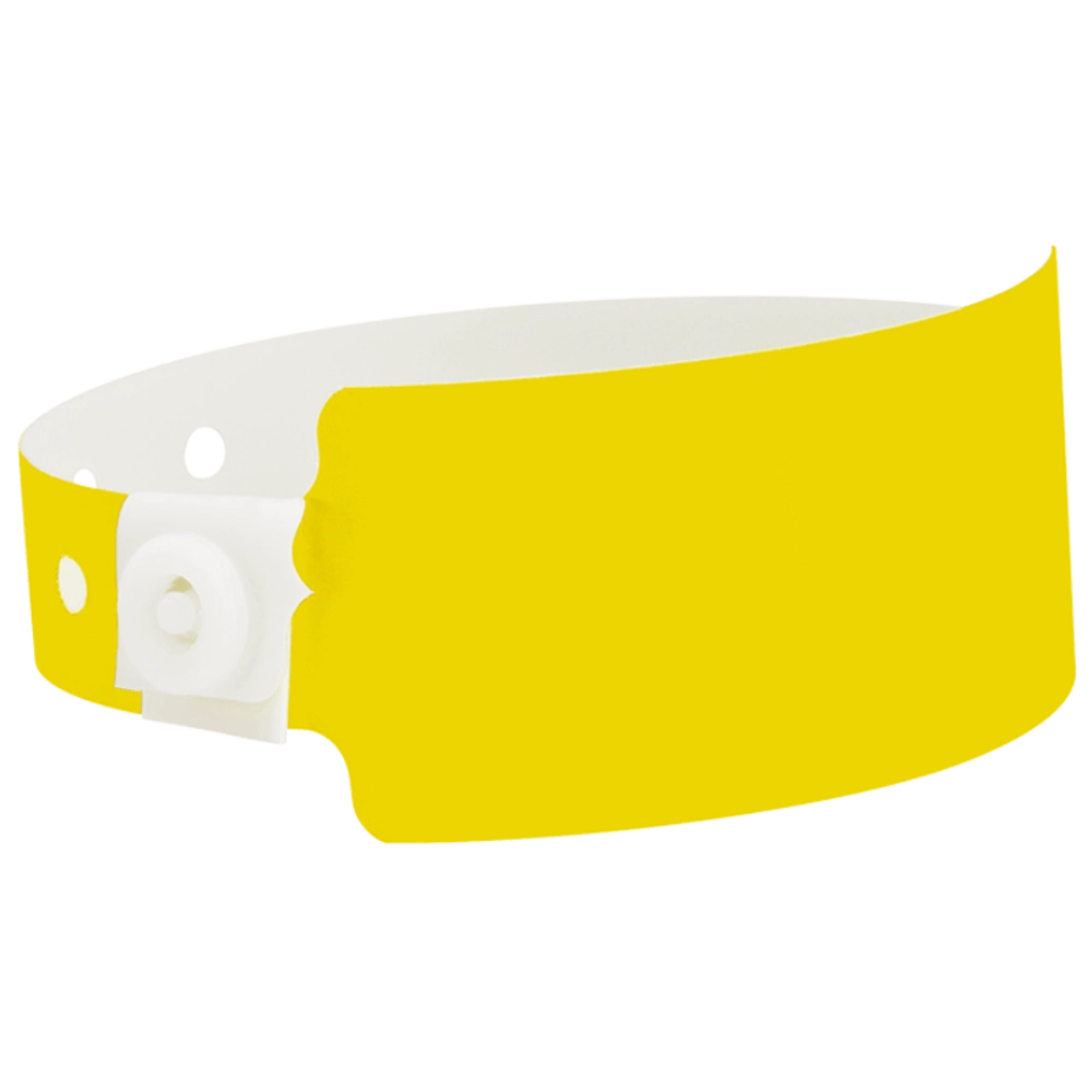 Plastic wide face wristband in pantone yellow - shown in round 