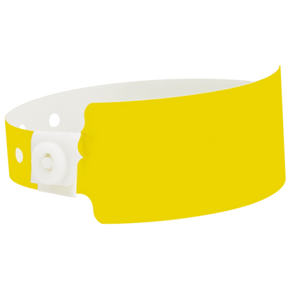 Plastic wide face wristband in pantone yellow - shown in round 