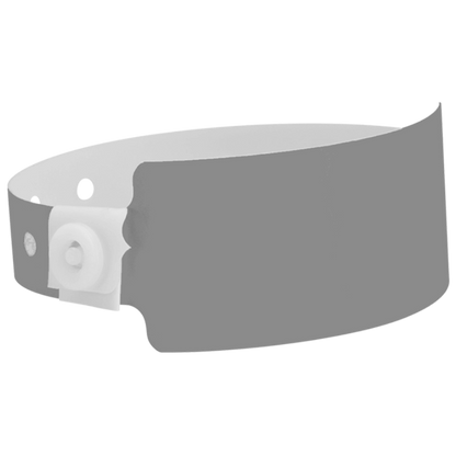 Plastic wide face wristband in silver - shown in round 