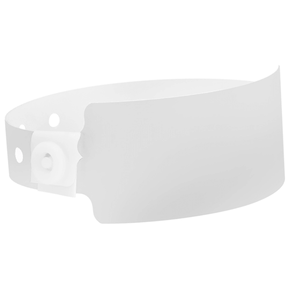 Plastic wide face wristband in aqua - shown in round white