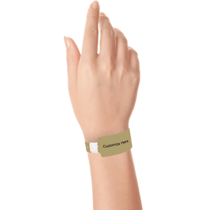 wide face plastic wristbands with a placeholder to show where you can customize the wristband on hand in gold
