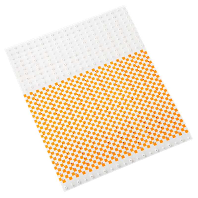 Plastic checkerboard wristband in sheets of 20 shown in neon orange