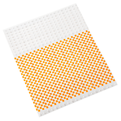 Plastic checkerboard wristband in sheets of 20 shown in neon orange