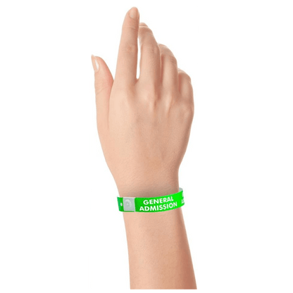 general admission plastic wristband on hand in neon green 