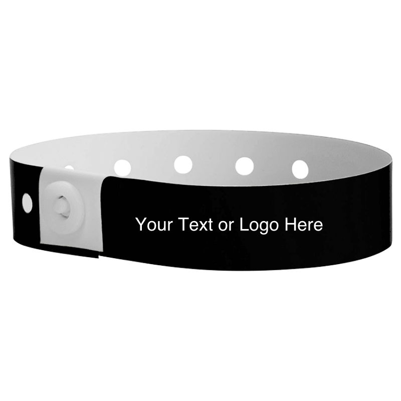 plastic regular 3/4" wristband with a placeholder to show where you can customize the wristband in black