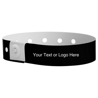 plastic regular 3/4" wristband with a placeholder to show where you can customize the wristband in black