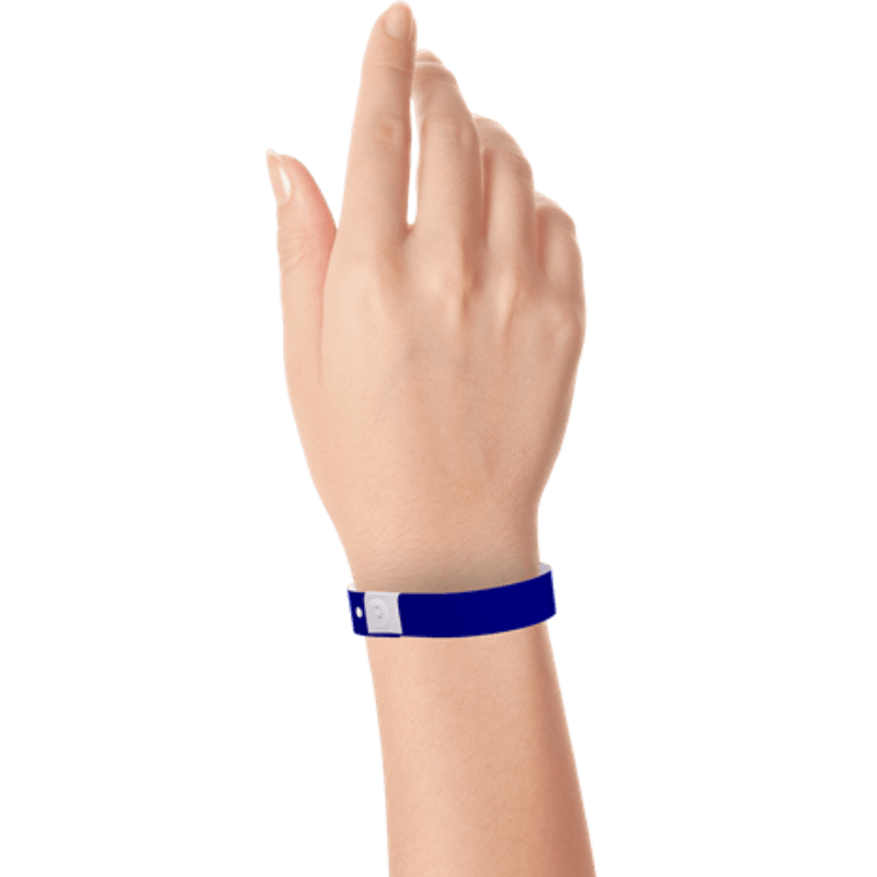 navy blue plastic regular 3/4" solid wristband on hand