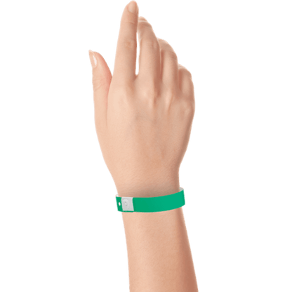 pantone green plastic regular 3/4" solid wristband on hand