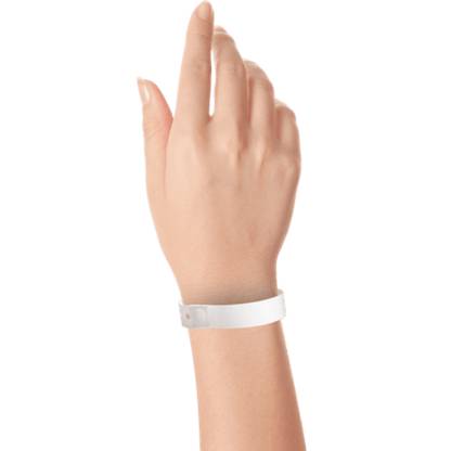 white plastic regular 3/4" solid wristband on hand