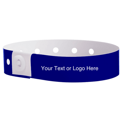 plastic regular 3/4" wristband with a placeholder to show where you can customize the wristband in navy blue