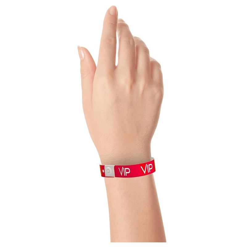 VIP plastic wristband on hand in red