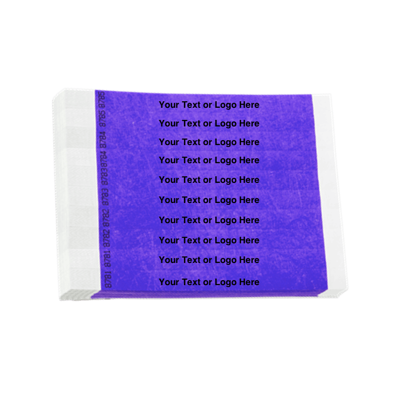 tyvek 3/4" solid wristband duplicate numbers in purple showing a placeholder for your custom text or logo