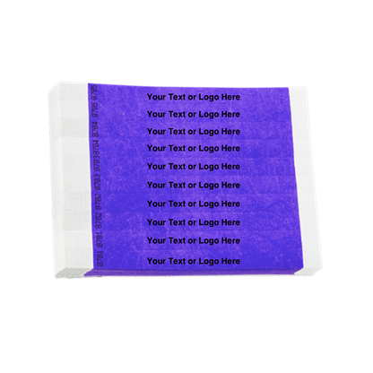 tyvek 3/4" solid wristband duplicate numbers in purple showing a placeholder for your custom text or logo