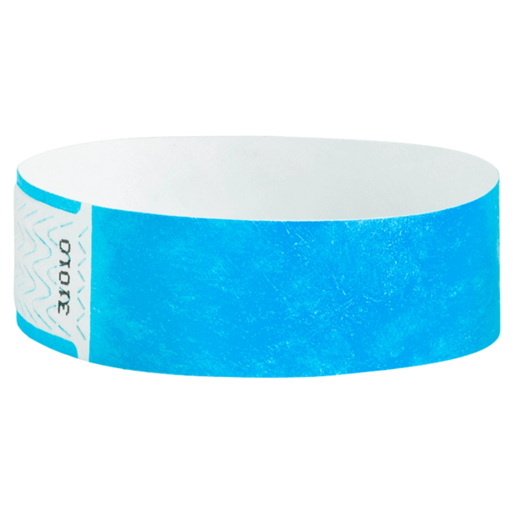 solid neon blue qwik fit tyvek 3-4 wristband - round version shown
