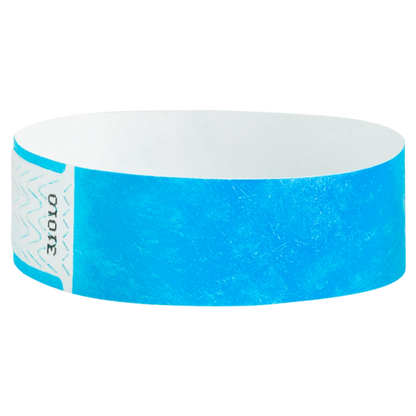 solid neon blue qwik fit tyvek 3-4 wristband - round version shown