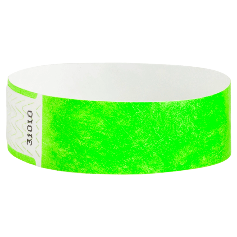 solid neon green qwik fit tyvek 3-4 wristband - round version shown
