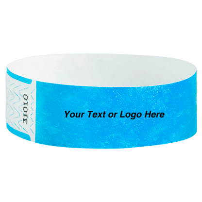 solid neon blue qwik fit tyvek 3-4 wristband - great for customization - round version shown