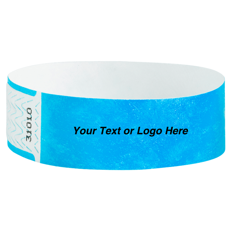 solid neon blue qwik fit tyvek 3-4 wristband - great for customization - round version shown