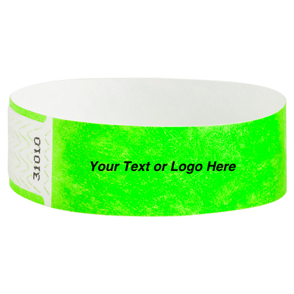 solid neon green qwik fit tyvek 3-4 wristband - great for customization - round version shown
