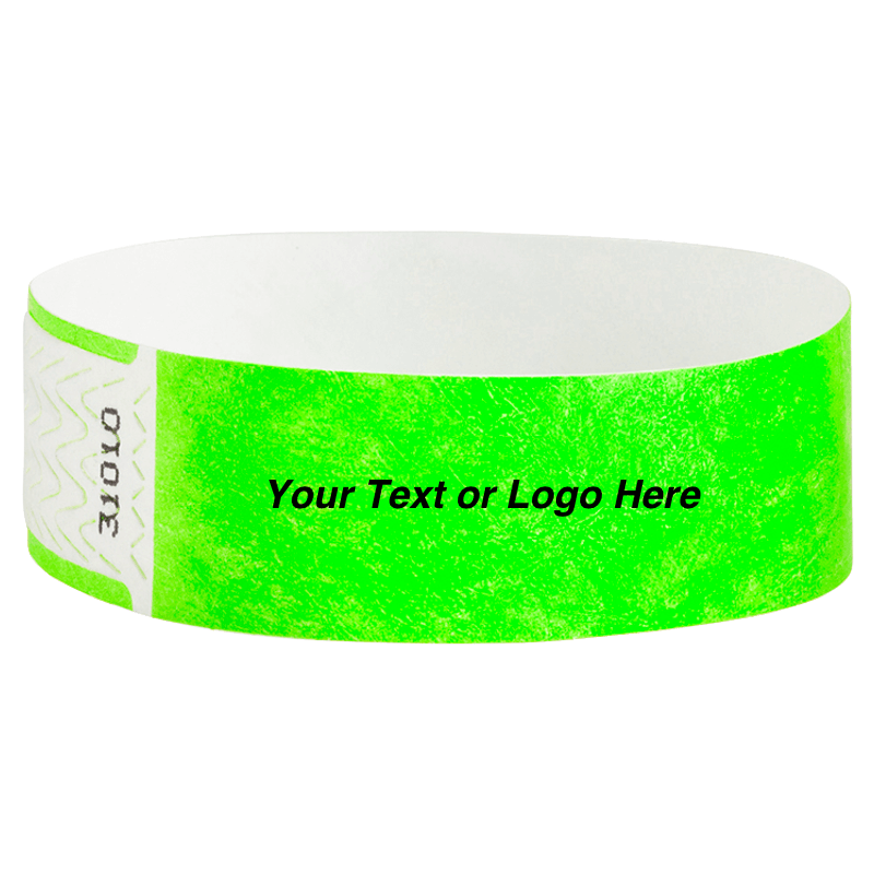 solid neon green qwik fit tyvek 3-4 wristband - great for customization - round version shown