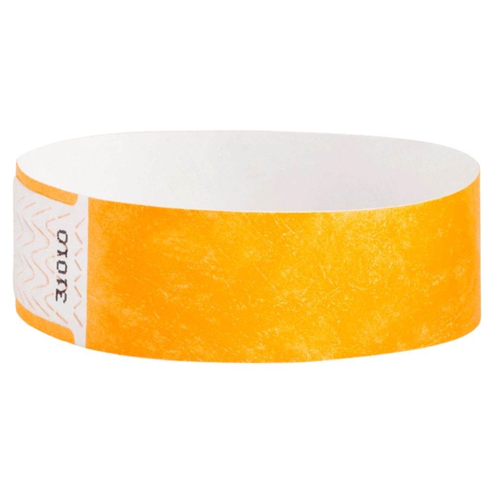 solid neon orange qwik fit tyvek 3-4 wristband - round version shown
