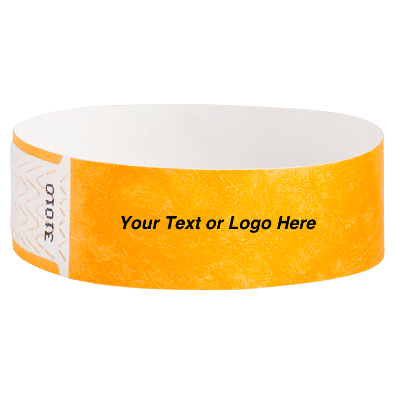 solid neon orange qwik fit tyvek 3-4 wristband - great for customization - round version shown