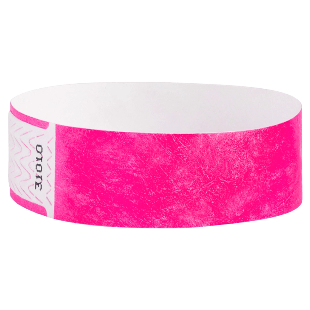 solid neon pink qwik fit tyvek 3-4 wristband - round version shown
