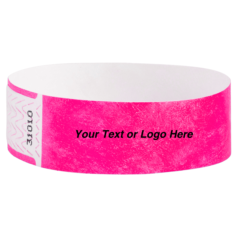 solid neon pink qwik fit tyvek 3-4 wristband - great for customization - round version shown