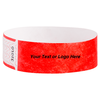solid neon red qwik fit tyvek 3-4 wristband - great for customization - round version shown