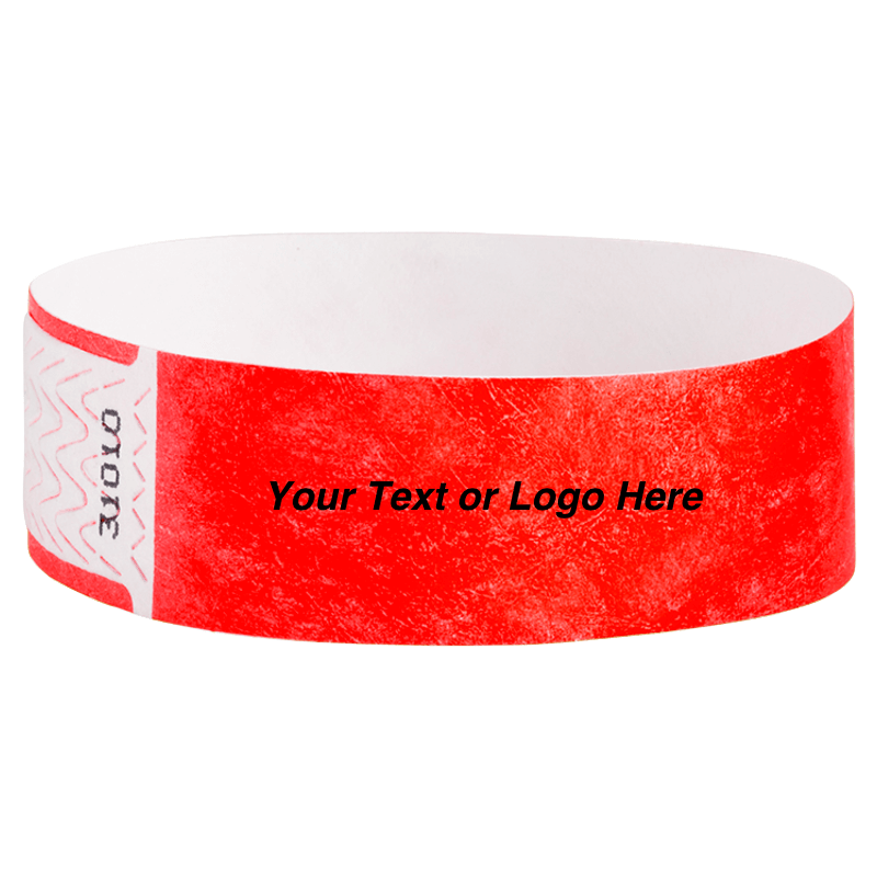 solid neon red qwik fit tyvek 3-4 wristband - great for customization - round version shown
