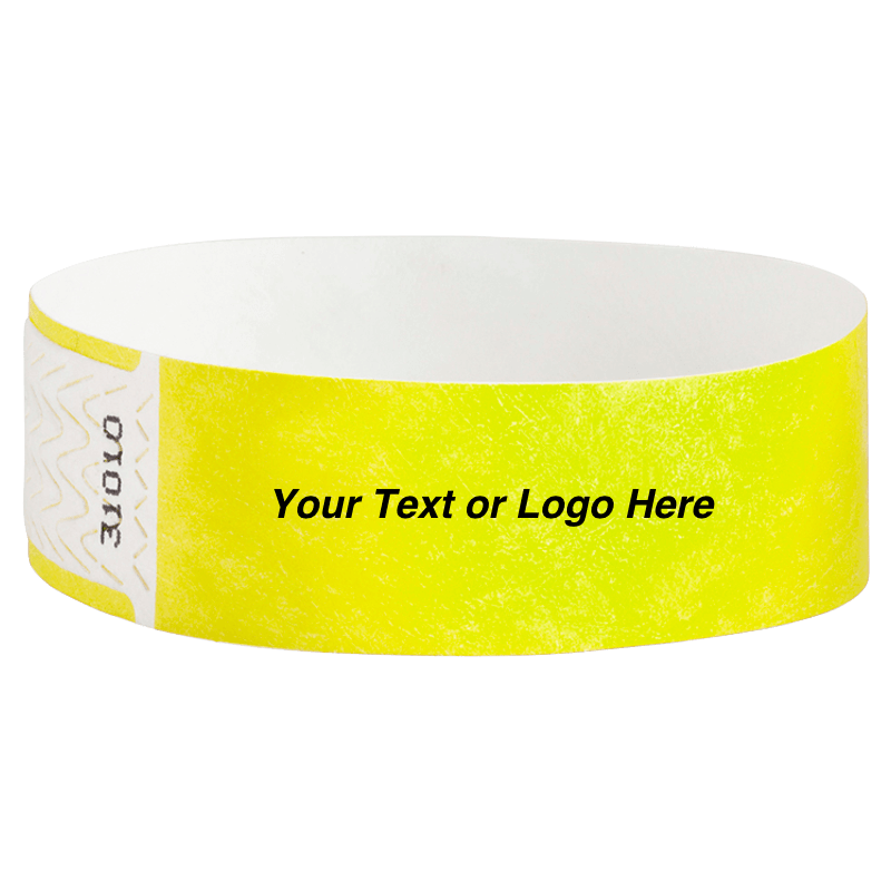 solid neon yellow qwik fit tyvek 3-4 wristband - great for customization - round version shown