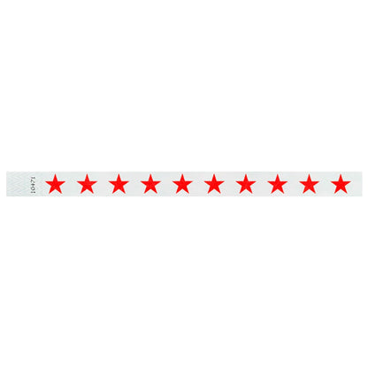 White Wristband with red stars across the band - shown in flat 