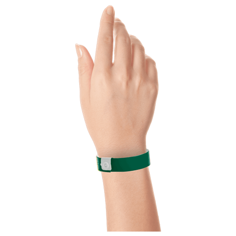 Regular vinyl wristband on hand in forest green