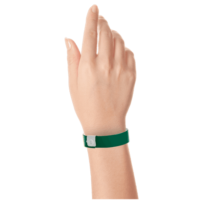 Regular vinyl wristband on hand in forest green