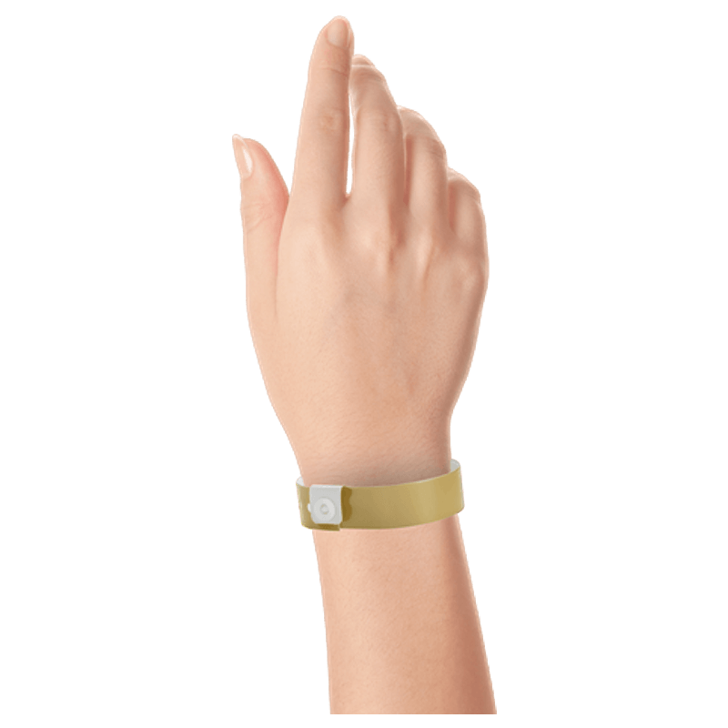 Regular vinyl wristband on hand in gold
