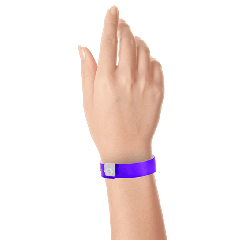 Regular vinyl wristband on hand in purple