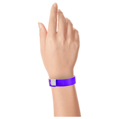 Regular vinyl wristband on hand in purple