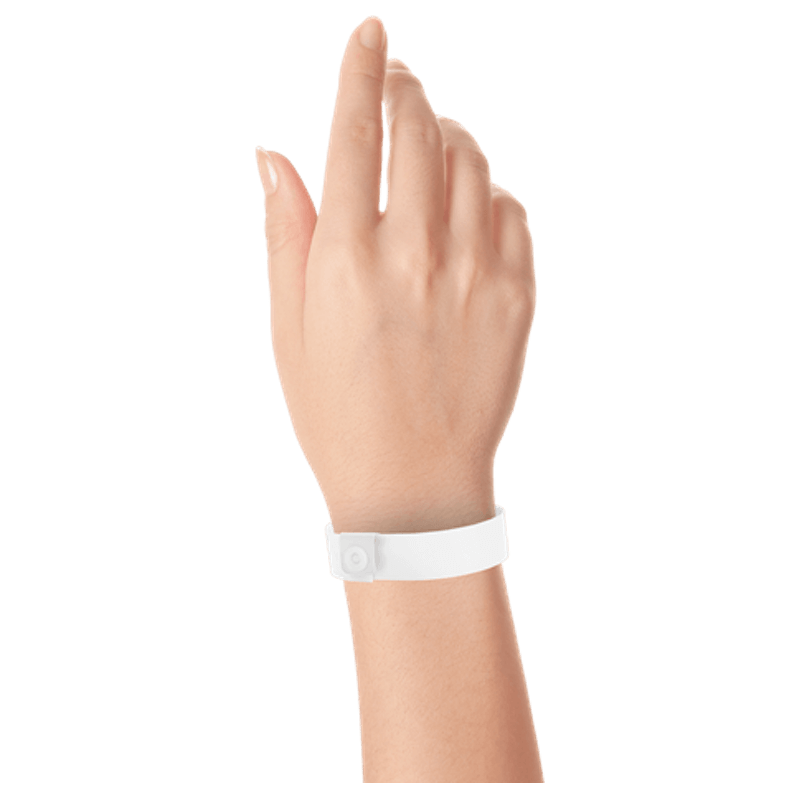 Regular vinyl wristband on hand in white