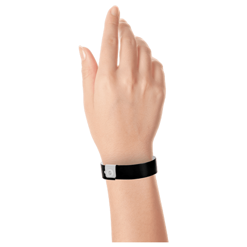 Regular vinyl wristband on hand in black 