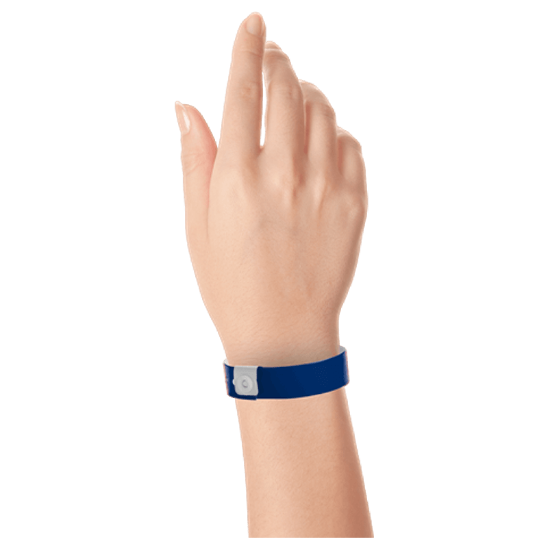 Regular vinyl wristband on hand in navy blue