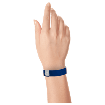 Regular vinyl wristband on hand in navy blue
